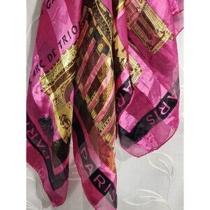Aker Paris France Silk Scarf 38x38 Multicolor Pink Gold Luxury Square Wrap